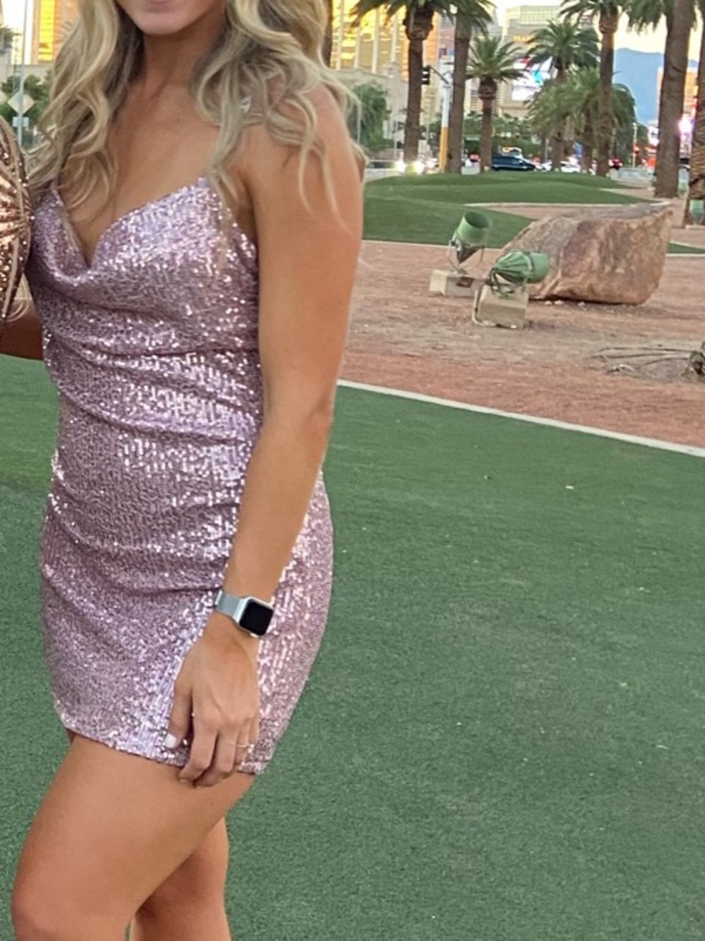 Lulu's Pink Sequin Cowl Neck Mini Dress